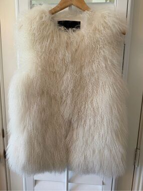 EAVES Cream Mongolian Fur Vest - Plush Sleeveless Coat